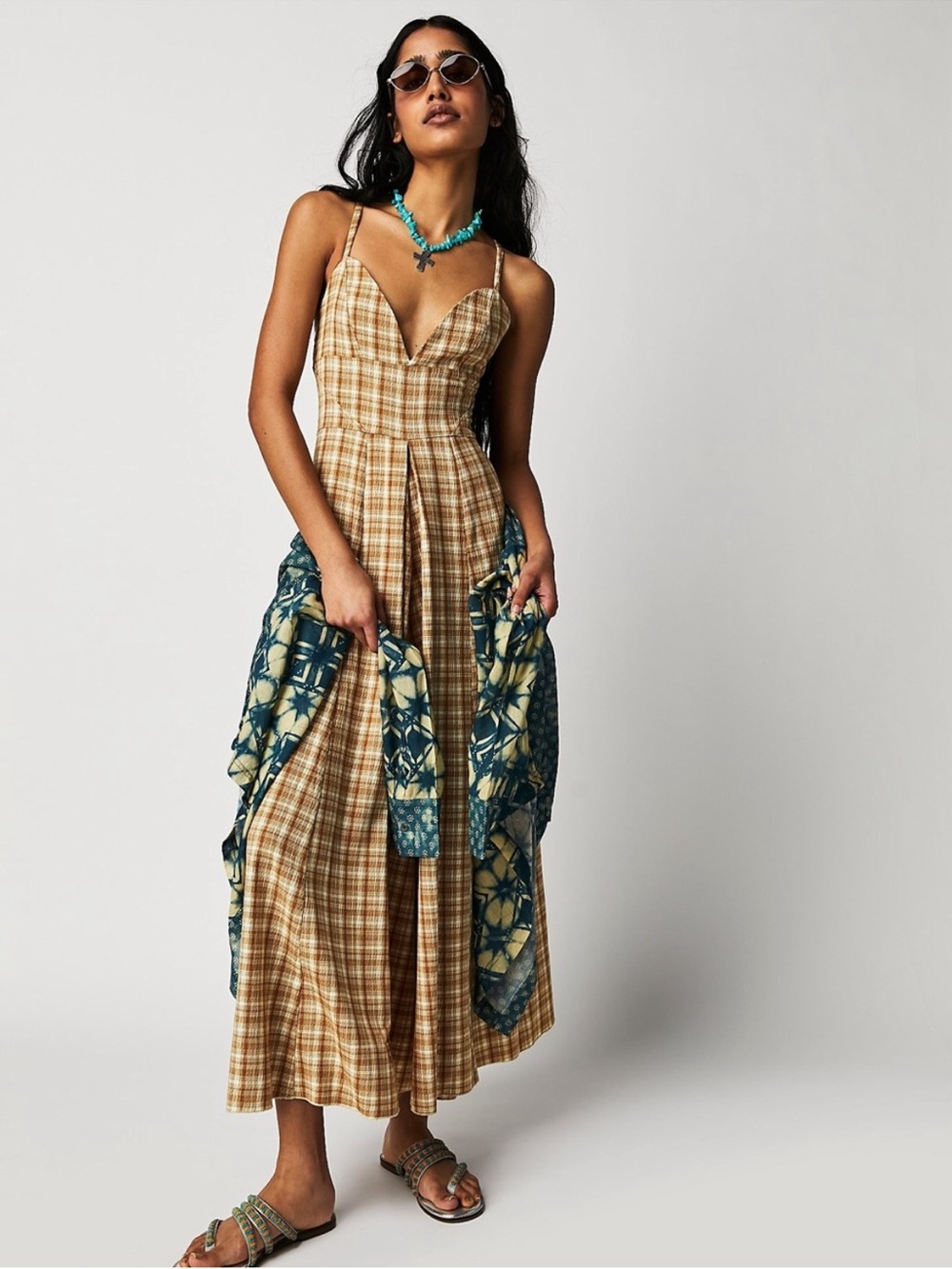 NWOT Free People Kaia Plaid Wide Leg Jumpsuit Overalls with Spaghetti Straps